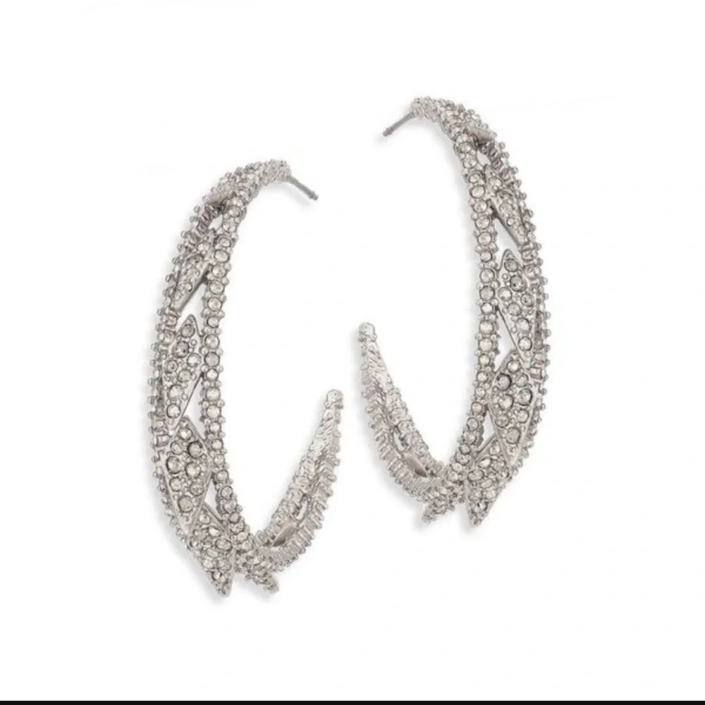 ALEXIS BITTAR • Edgy Crystal Encrusted Spiked Lattice Silver Hoop Earrings